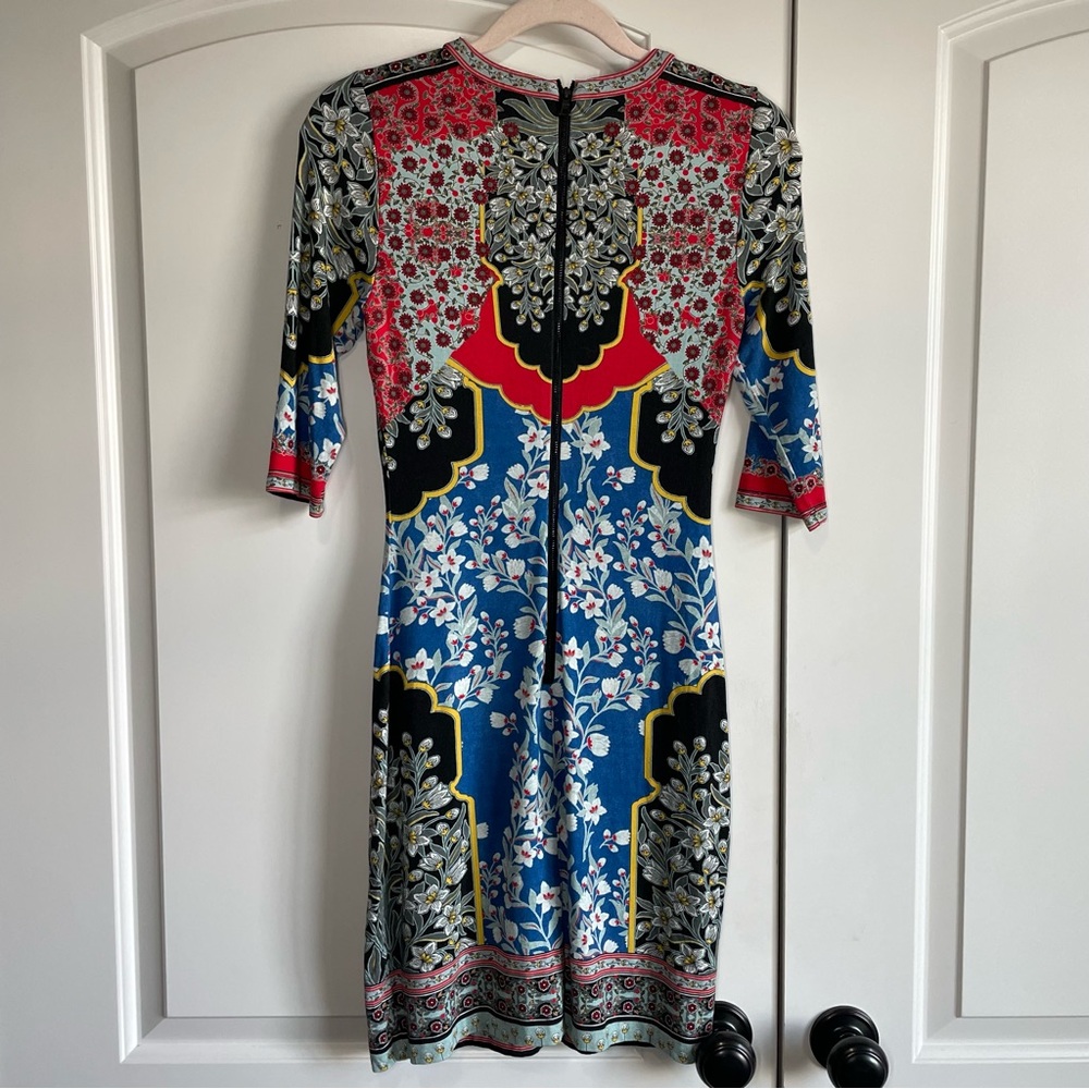 Blue Floral Sheath Dress with Red & Black Accents - Picture 7 of 9